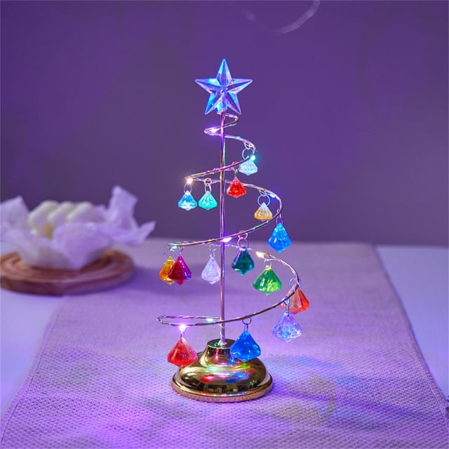 Rvkxad Crystal Christmas Tree Night Light, LED Table Lamp with Copper Stand for Decor, Xmas Tree Light, Festive Night Lamp