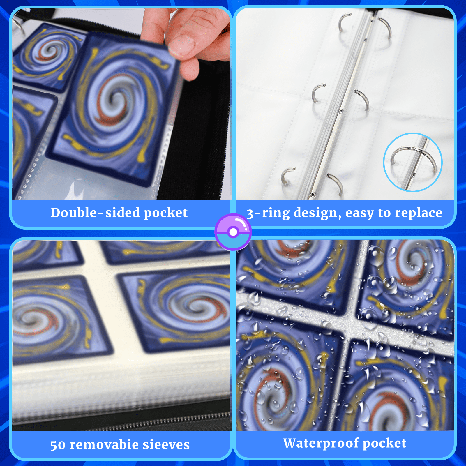 9 Pocket Trading Card Binder, Premium Zip Collector Card Album, Double Sided Pocket Fits 900 cards, Card Folder for MTG, TCG, Sports Cards
