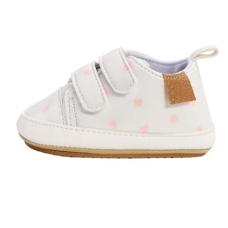 Lovskoo Unisex Baby First Walking Shoes 0-15 Months Infant Sneakers Boys Girls Shoes Non-Slip Rubber Sole High-Top Toddler Crib Activewear Newborn Loafers Flats White