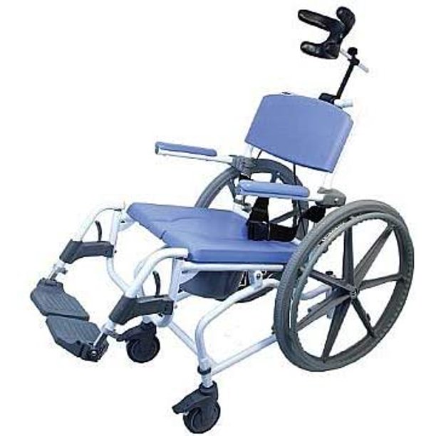 EZee Life Tilt Aluminum Shower Commode Chair Wide with 24" Wheelchair Wheels
