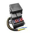 thumbnail image 1 of Caja de relé de fusibles, 4 pines 12V impermeable precableado 6 ranuras de fusibles 2 ranuras de relé 6 portafusibles Atc para marino, automotriz,, 1 of 9