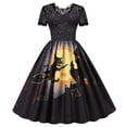 thumbnail image 1 of Robe de Mode Halloween pour Femmes Manches Courtes Col Rond Robe en Dentelle Imprimée Florale Robe Slim pour Dames, 1 of 5
