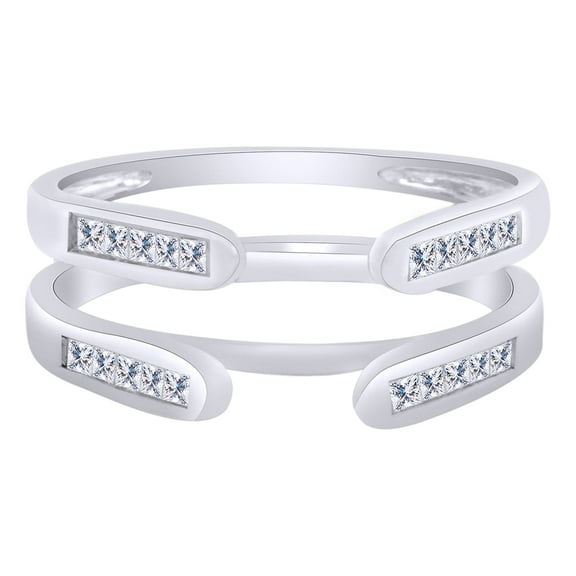 Princess White Cubic Zirconia Solitaire Enhancer Guard 10k White Gold Ring Size - 7.5