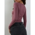 thumbnail image 6 of KelaJuan Women Solid Color Crop Tops Square Neck Long Sleeve T-Shirts Spring Fall Slim Fit Shirts Streetwear, 6 of 6