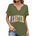 thumbnail image 1 of Corto para las Mujeres Casual Verano 2025 Pascua Impresión V-Cuello Camiseta, Ligero 95% Poliéster 5% Spandex Top para Toda la Temporada Hogar Y Diario, 1 of 7