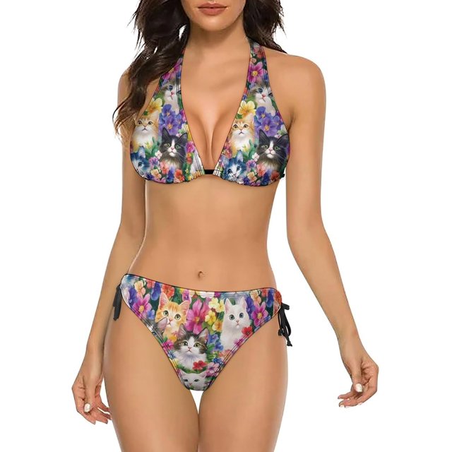 NICKSUN Women's Bikini Sets, Cute Print Two Piece Bathing Suits Sexy Halter Padded Bikini Swimsuits