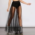 thumbnail image 2 of Inleife Womens Solid Color Perspective Pleated Skirt With Lace Shiny Crystal Mesh Buttocks Wrapped Skirt High Waisted And Long Half Length Skirt Black L, 2 of 7