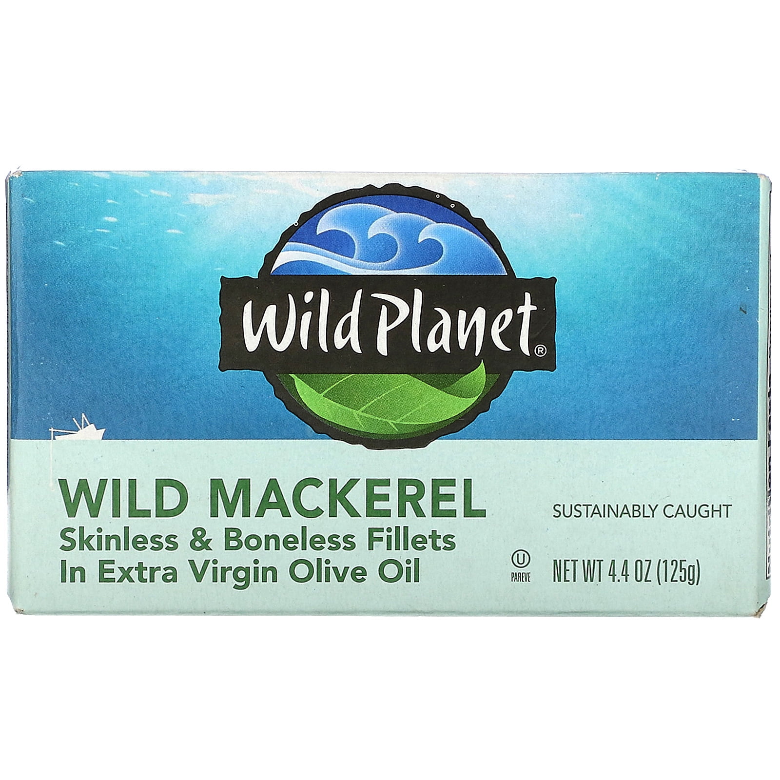 Wild Wild Mackerel, Skinless Boneless Fillets in Extra Virgin Olive Oil, 4.4 oz (125 g