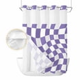 thumbnail image 2 of Purple White Checkered No Hook Shower Curtain Waterproof, Bathroom Curtains with Snap in Liners and See Through Top Window, Modern Irregular Geometric Hotel Style Bathtub Curtains Shower 60"Wx72"L, 2 of 8