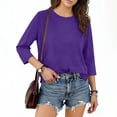 thumbnail image 2 of Lenpel Women's Tops 3/4 Length Sleeve Crew Neck Side Split Loose T Shirts Soft Casual Tees Trendy Tunic Blouses(Purple,Large), 2 of 7