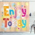 thumbnail image 1 of Motivational Shower Curtain, Enjoy Today Quote Typography Ornamented with Doodle Stars Hearts Clouds Flower, Fabric Bathroom Set with Hooks, 69W X 70L Inches, Multicolor, by Ambesonne, 1 of 3