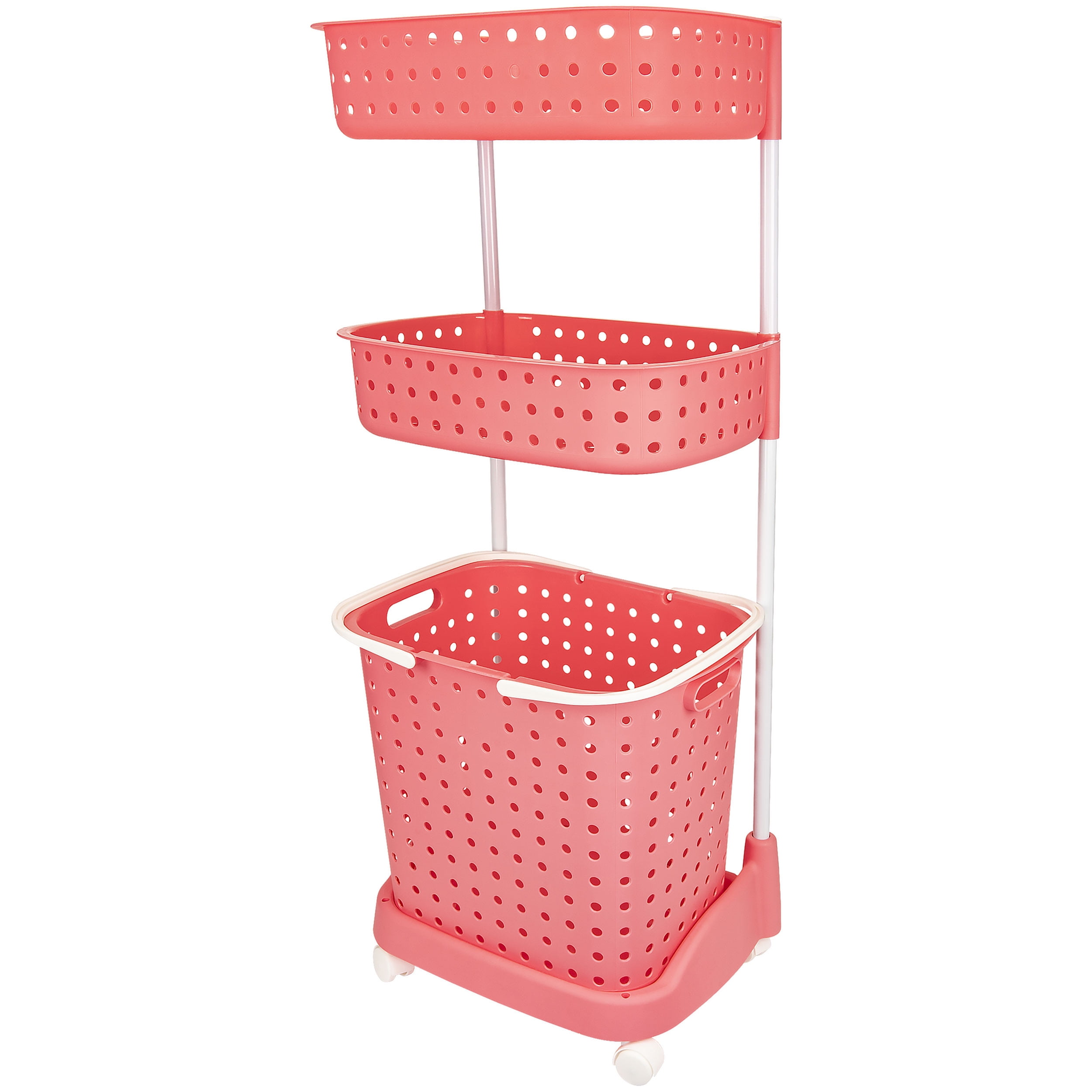 3 Tier Rolling Laundry Basket W Shelves Storage Organizer for Clothes
