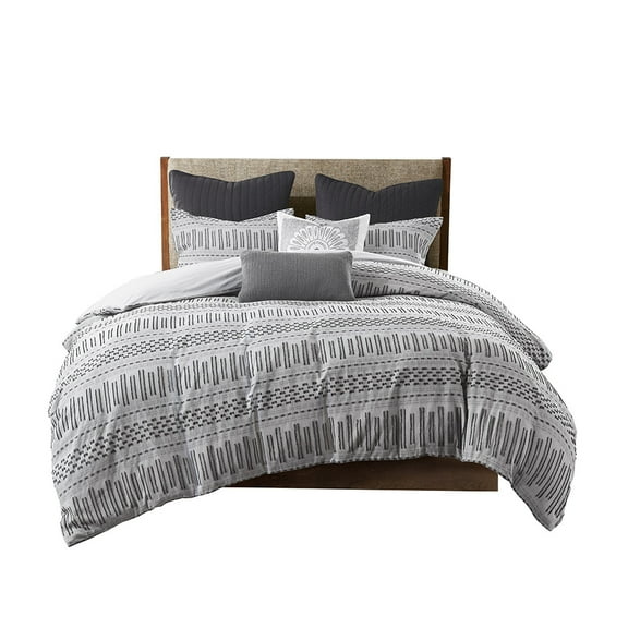 Gracie Mills Donny Farmhouse Geometric Striped Cotton Jacquard Duvet Set - GRACE-11457