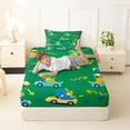 thumbnail image 4 of Metsweet Cute Dino Car Twin Sheets 3pcs, Kawaii Animal Bedding, Green Yellow Red,1 Fitted Sheet, 1 Flat Sheet and 1 Pillowcase, 4 of 5
