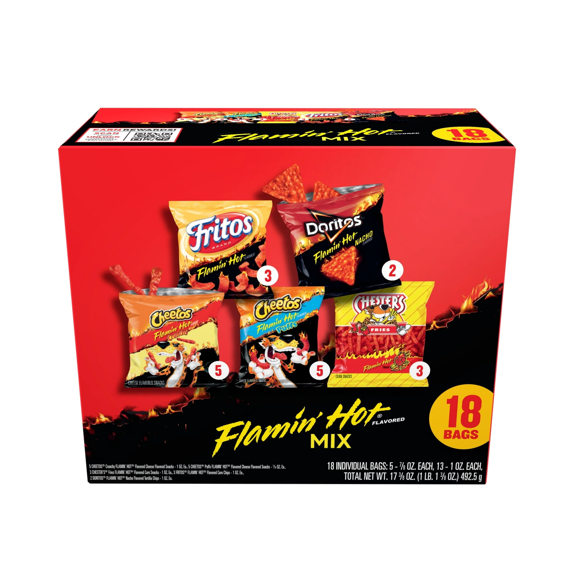 Frito-Lay Flamin' Hot Mix Variety Pack Snack Chips, 18 Count Multipack with Olive Green Bowl by ValueNest