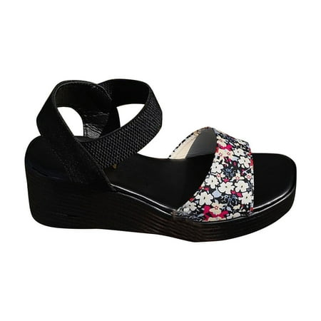 

ZZwxWA Slippers for Women Spring and Summer New Fish Mouth Broken Flower Beach Thick Bottom Elastic Set Foot with Wedge Sandals Summer Saving