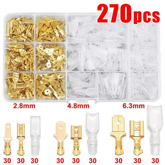 2.8/4.8/6.3mm Wire Crimp Terminals Kit Copper Male Female Wire Spade Connectors with Insulated Sleeve Electrical Conector Box
