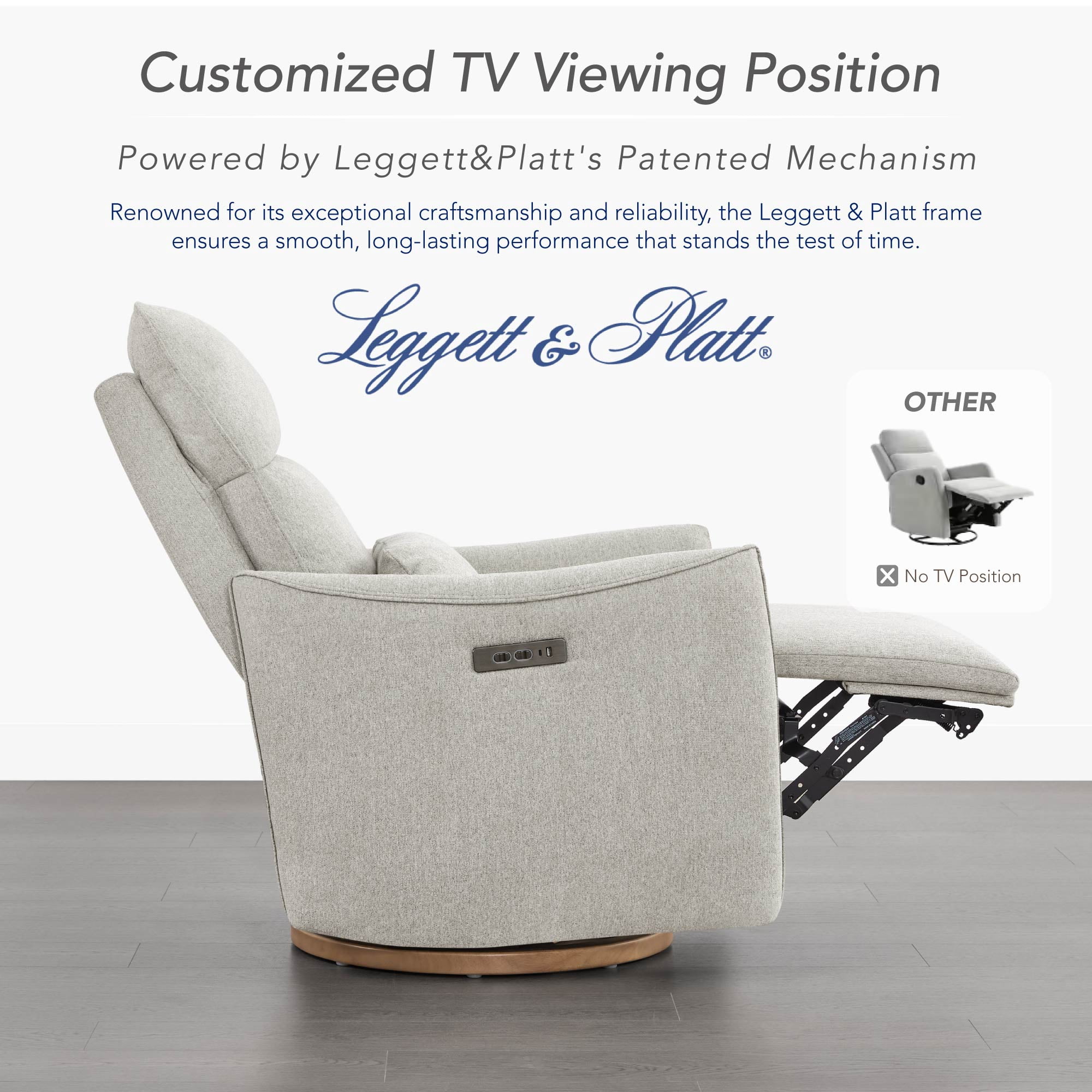 Spruce & Spring Dual-Motor Power Swivel Recliner with Lumbar Pillow for Nursery & Living Room, Dove Gray