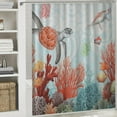 thumbnail image 6 of Orinice  Red Orange Teal Nautical Coastal Shower Curtain Set - Standard Summer Beach Bathtub Curtain with 12 Hooks, Sea Turtle Coral Waterproof Fabric Stall Shower Curtains for Bathroom 69x72, 6 of 7