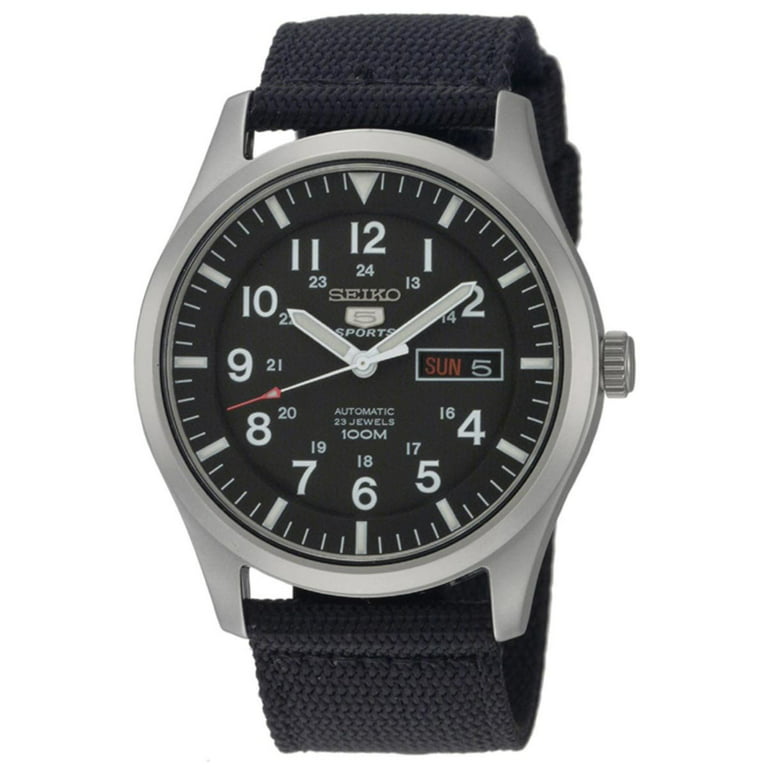 mønt spektrum hud Seiko Men's SNZG15 5 Sports Military Black Dial Black Nylon Strap Automatic  Watch - Walmart.com