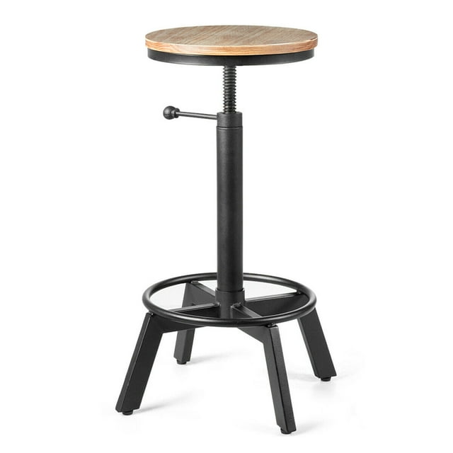 Gymax Industrial Bar Stool Swivel Wooden Seat Height Adjustable Counter Coffee Kitchen