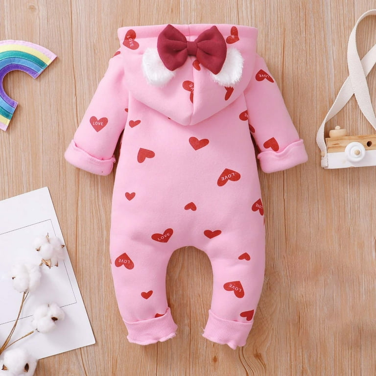 Penkiiy Newborn Baby Girl Winter Clothes Baby Snow Suit Infant Strawberry Jumpsuit Hooded Romper Snowsuit Warm Fleece Bunting Pink Clearance for 3 6 Months Walmart