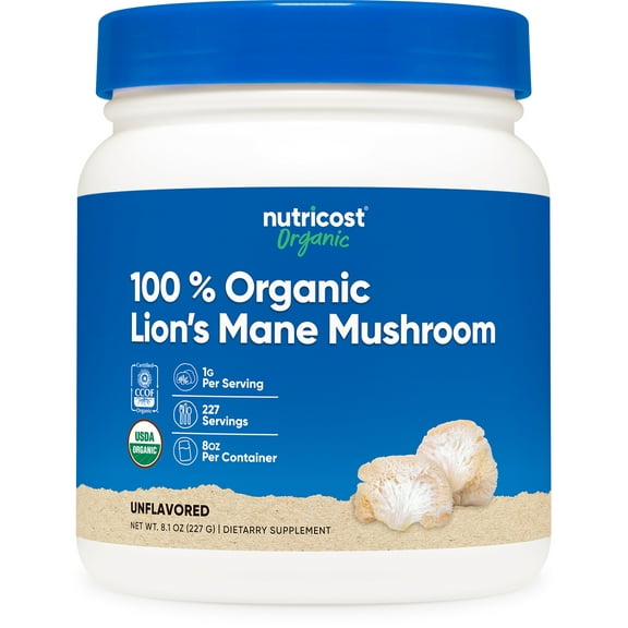 Nutricost Organic Lion's Mane Mushroom Powder (8 oz) - 227 Servings, Certified USDA Organic Supplement
