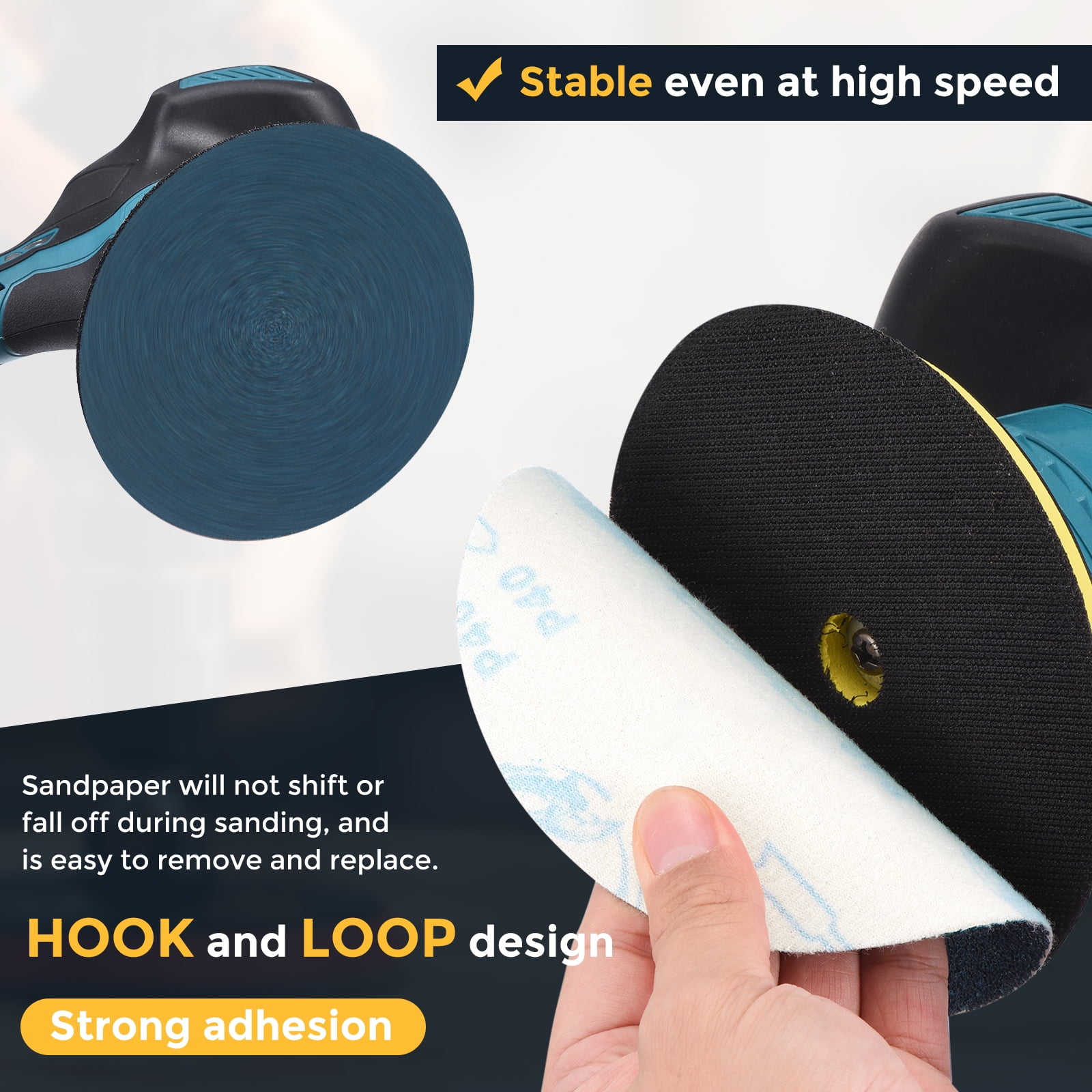 100 Pcs 5 Inch Sanding Disc 100 Grit Hook and Loop Sandpaper Random Orbital Sander Pads for Woodworking, Metal, Stone Grinding and Polishing, Blue