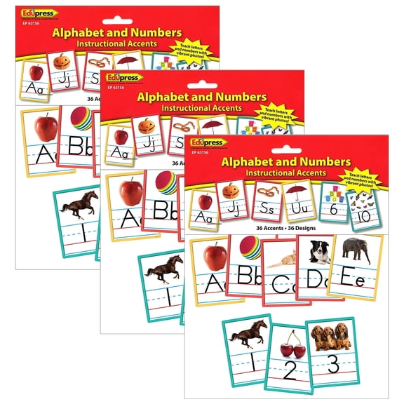 Edupress Alphabet and Numbers Accents, 36 Per Pack, 3 Packs