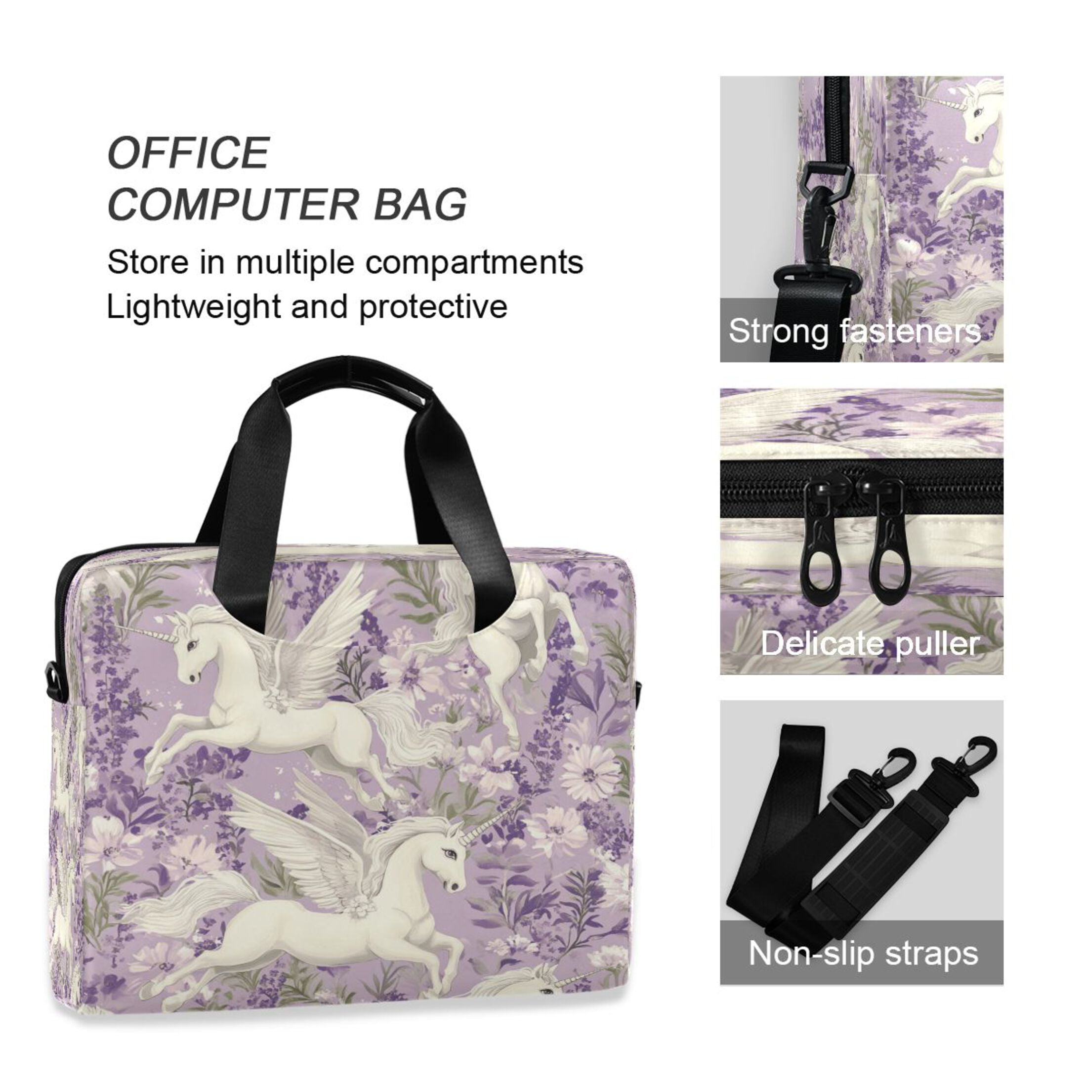 16" Laptop Tote Bag Laptop Sleeve Case Computer Briefcase for Work & Travel White Unicorns and Pegasi