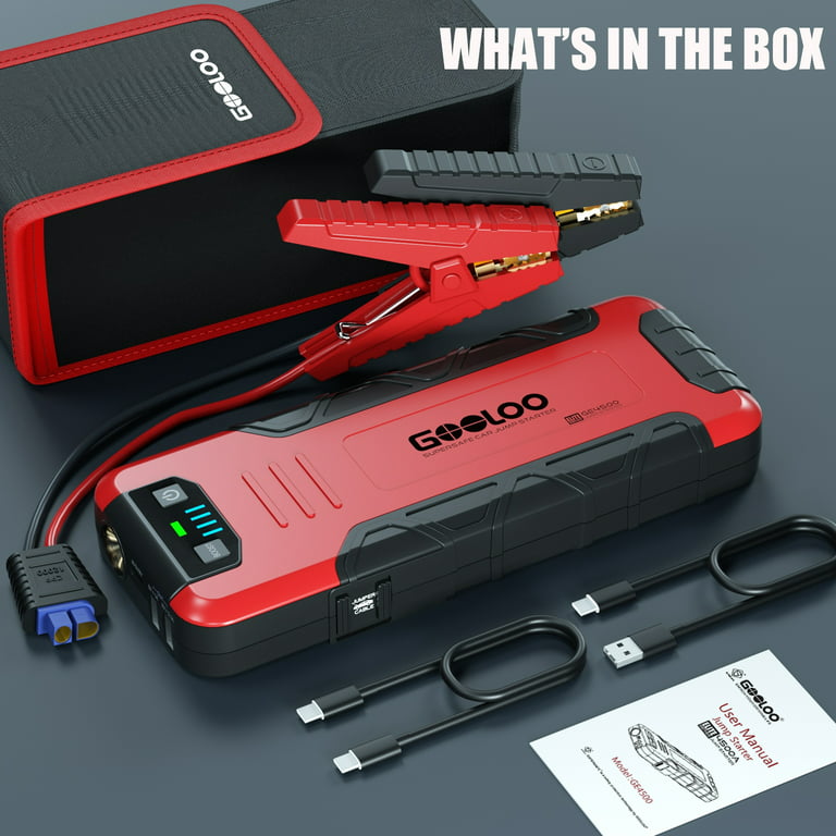 GOOLOO Car Battery Jump Starter,4500A Peak Jump Starter with USB Quick  Charge (for 10L Gas or Up to 8L Diesel),GE4500 12V Jumper Pack with LED  Light Powerful 