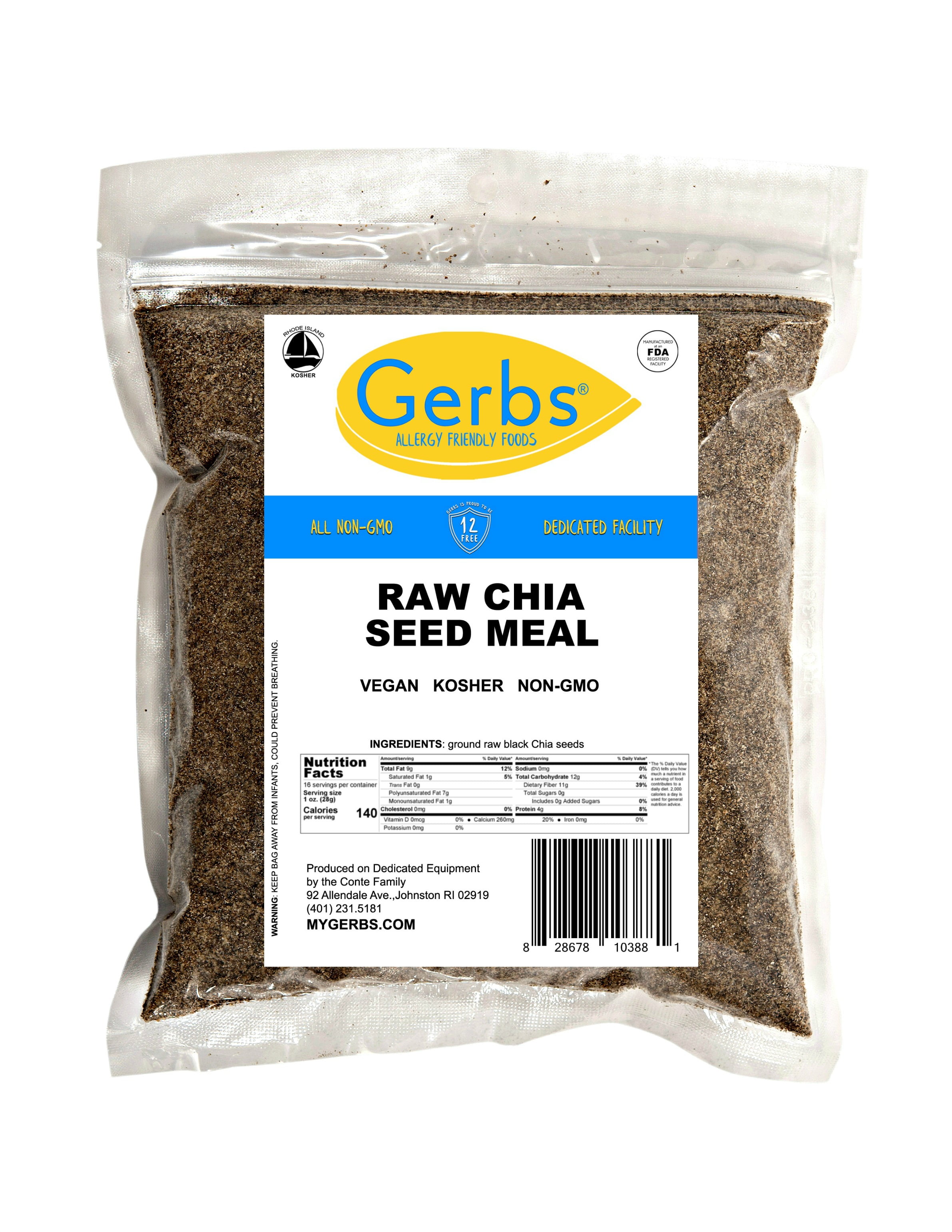 GERBS Ground Chia Seed Meal, 16 Ounce Bag, Top 14 Food Allergy Free, Non GMO, Vegan, Keto, Paleo