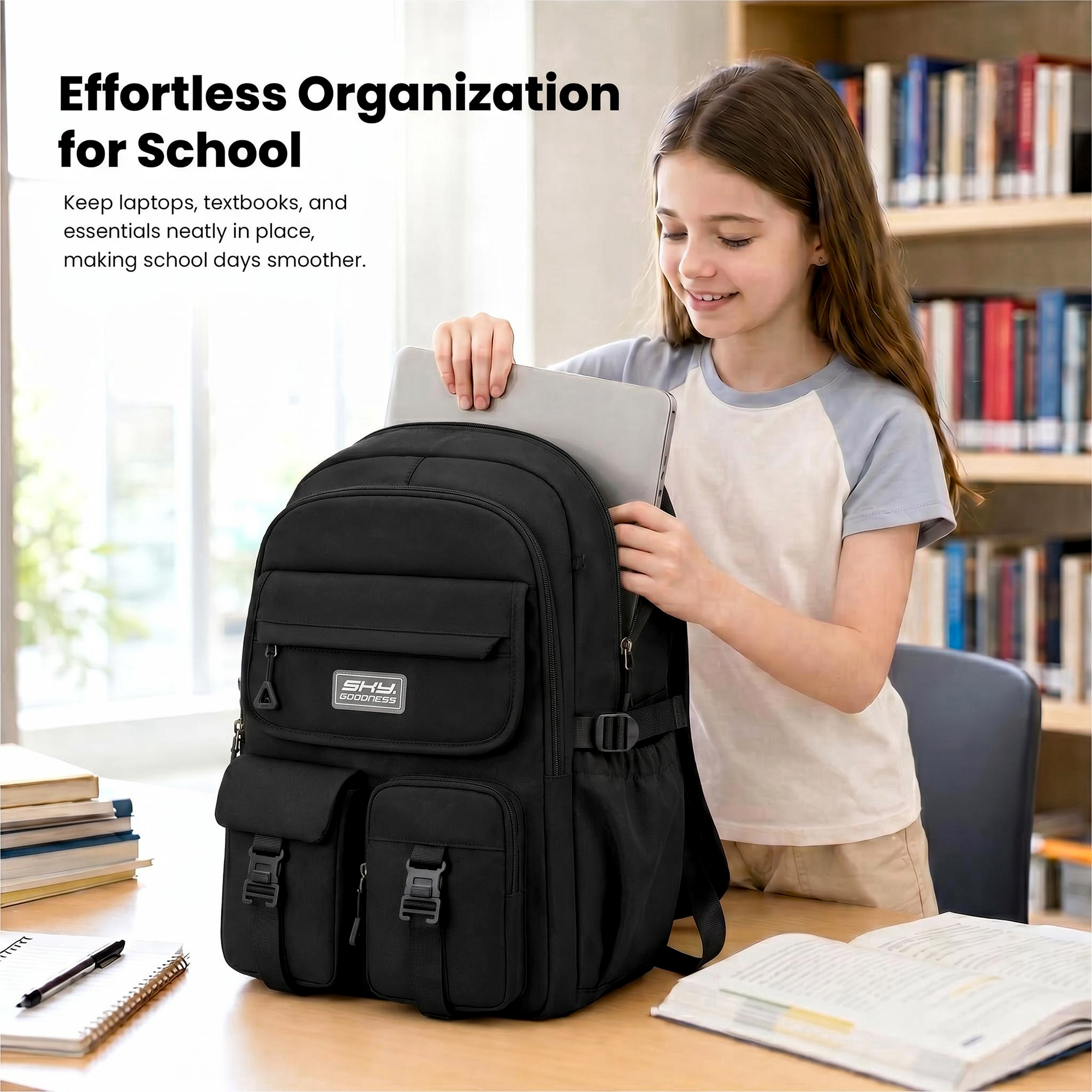 Mochila infantil de gran capacidad con múltiples bolsillos, diseño ergonómico y liviano, resistente al agua para estudiantes 3