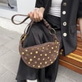 thumbnail image 3 of HUISZJ Faux Suede Rivet Shoulder Bag, Women Underarm Bag with Zipper, Studded Crossbody Bag for School Work Shopping Travel (Coffee), 3 of 10