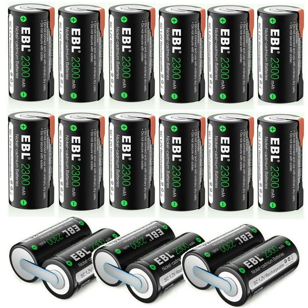 EBL 2300mAh Sub C NiCd Rechargeable Batteries for Power Tools 1.2V Flat Top SubC Cell Batteries