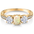 thumbnail image 3 of Gem Stone King 2.13 Ct Oval Cabochon White Ethiopian Opal 18K Yellow Gold Plated Silver Ring, 3 of 6