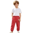 thumbnail image 3 of CUZIBR Girls Toddler Summer Pants Elastic Ankle Jogger Pants With Cute Patch Side Pockets Solid Color Loose Lightweight Outdoor Play Beach Trousers For Kids,Red,4-5 Years, 3 of 8