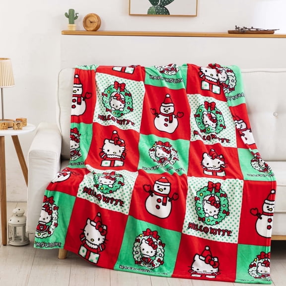 Hello Kitty Holiday Hugs Sanrio Kids Silk Touch Throw Blanket, 50 x 70 inches Red and Green – Soft Plush Fleece Throw Blanket