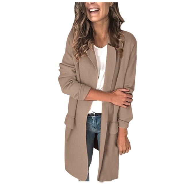 Ladies Workoffice Blazer Solid Color Fitted Suit Single Breasted Blouse Button Down Fashion Jacket Lapel Notched Elegant Cardigan Mid Length Leisure Outwear