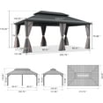 thumbnail image 3 of PURPLE LEAF Pavillon de Terrasse à Toit Rigide 12 Pieds X 18 Pieds Pavillon Extérieur Pavillon avec Toit Double en Acier Galvanisé pour Terrasse Pelouse Jardin Pavillon en Aluminium avec Moustiquaires et Rideaux Gris, 3 of 9