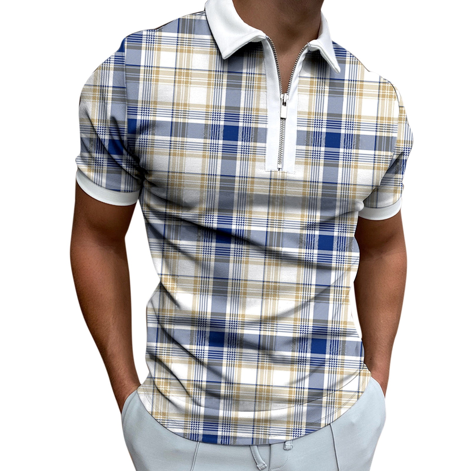 Outfmvch t shirts for men Casual Print Zipper Turn-Down Collar Short ...