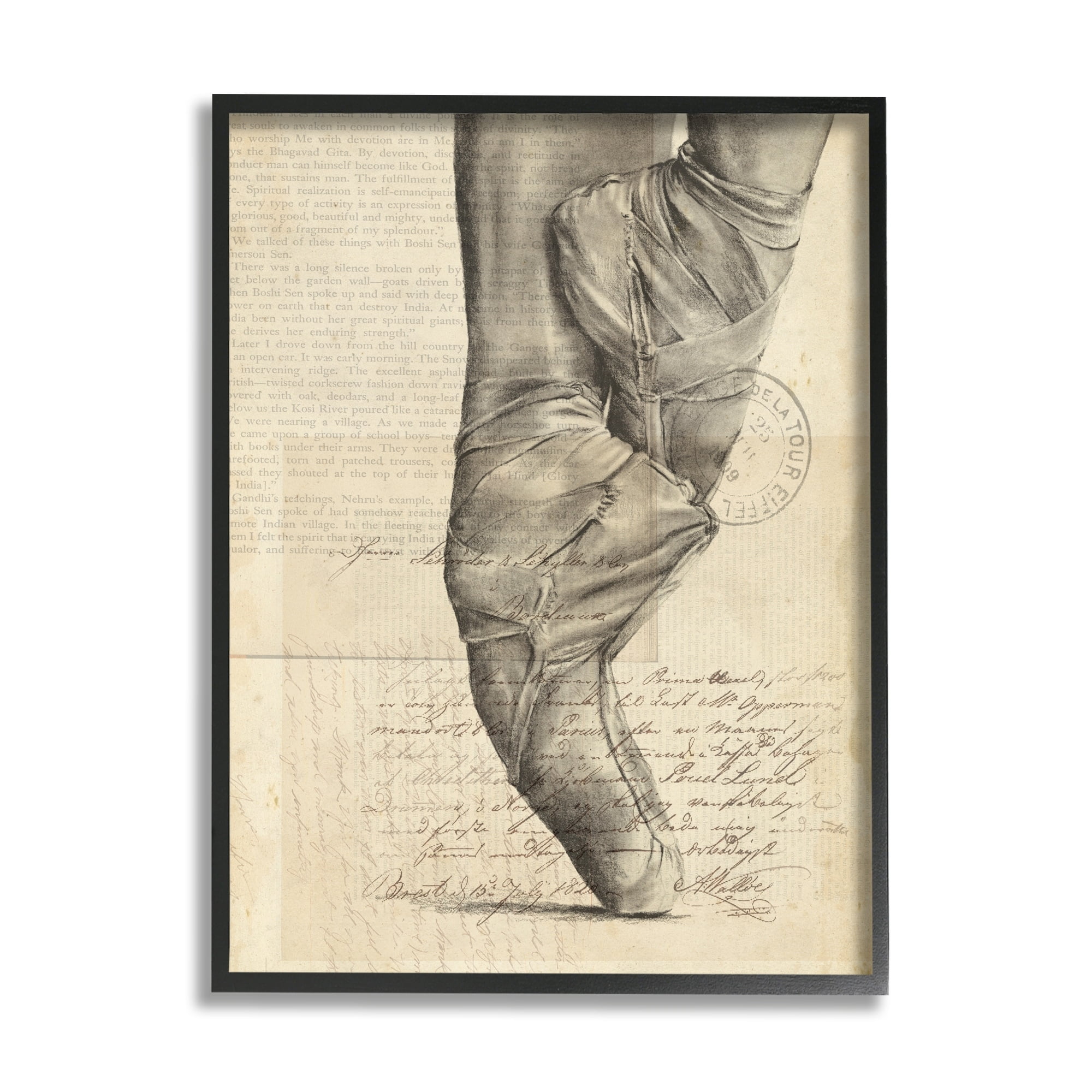 Stupell Industries Ballerina Ballet Slippers Monochrome Vintage Text Collage , 16 x 20, Design by Jennifer Paxton Parker