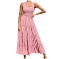 thumbnail image 2 of qolati Summer Dresses for Women 2024 Casual Loose Plain Maxi Sundress Trendy Dressy Fitted Sleeveless Smocked Beach Tiered Tank Long Dresses, 2 of 6