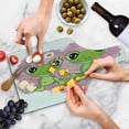 thumbnail image 4 of Love Cutting Board, 2 Cartoon Frogs on a Background of Heart in Love Happiness Flowers Art, Decorative Tempered Glass Cutting and Serving Board, Wine Bottle Shape, Dried Rose Lime Green, by Ambesonne, 4 of 5