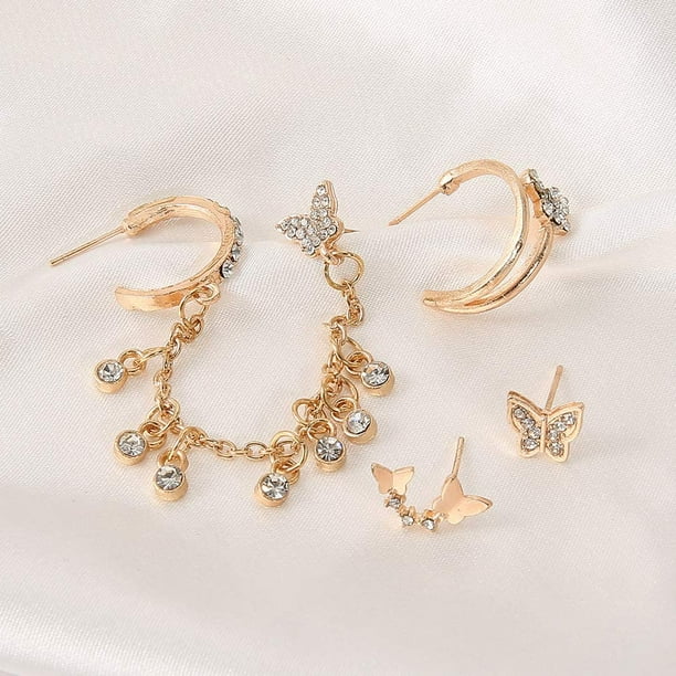 Butterfly Earrings Set for Women Girls Butterfly Studs Hoop Earrings  Crystal Small Dangle Hypoallergenic Earrings Lightweight Jewelry for Gift  on