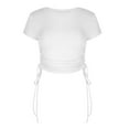 thumbnail image 3 of Pntutb Womens Plus Size Women Short Sleeve Round Neck Short Solid Color Drawstring Blouse Tops White XXL, 3 of 6