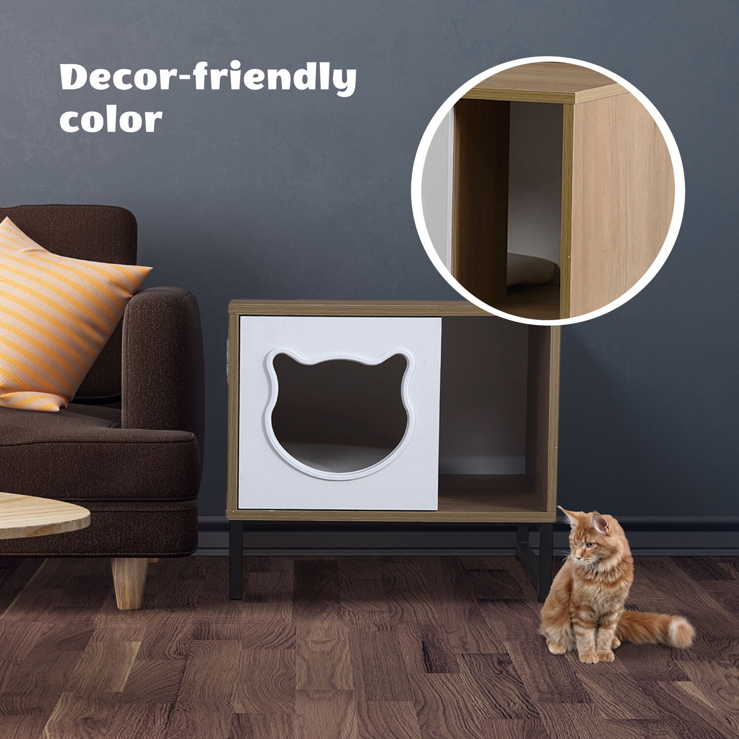 Critter Sitters Multi-Functional Cat House and Side Table with Hidden Litter Box, Wood/Neutral
