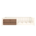 thumbnail image 4 of Bellemave Queen Size Floor Bed with Bookshelf, Wood Montessori Beds with Slats and Safety Guardrail, Low Profile Queen Bed Frame with Fence, No Box Spring Needed（Beige), 4 of 8
