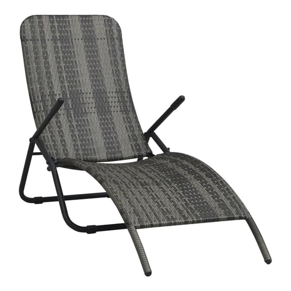 Folding Sun Lounger Rattan Gray