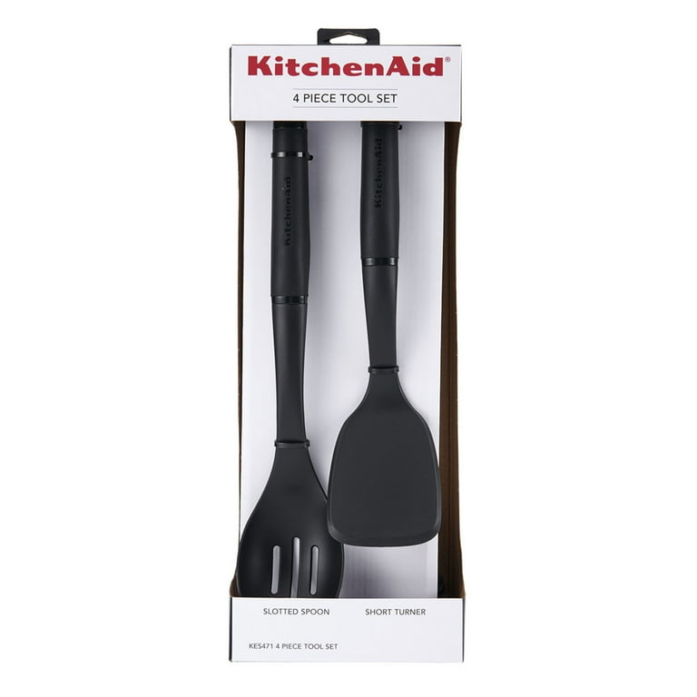 KitchenAid 4-Piece Plastic Kitchen Utensil Set Includes Spoon, Turner, Pasta Fork, and Spatula